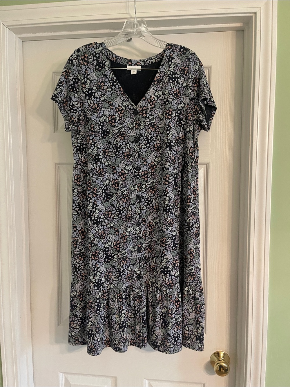 J Jill Jersey Knit Blue Floral Ruffled Tier Midi Dress-Sz Small